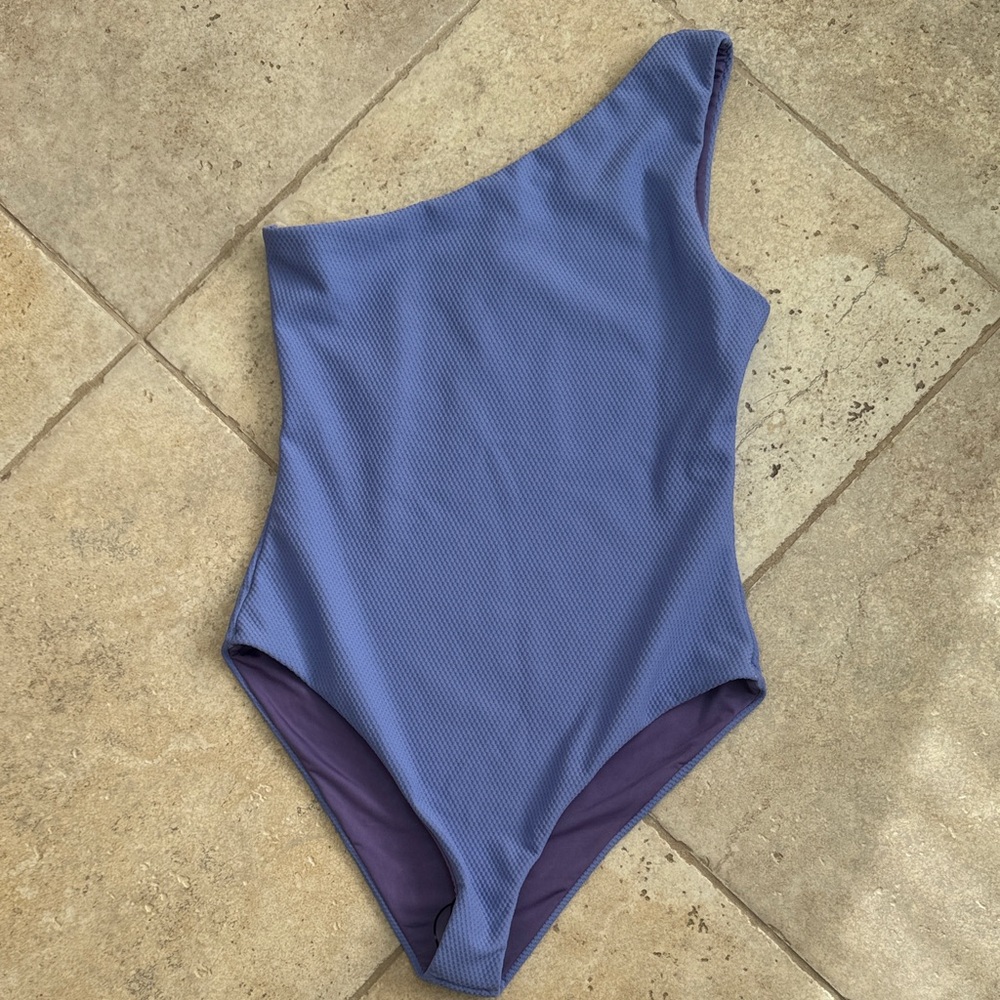 Beach Riot Periwinkle One-Shoulder Textured Swimsuit